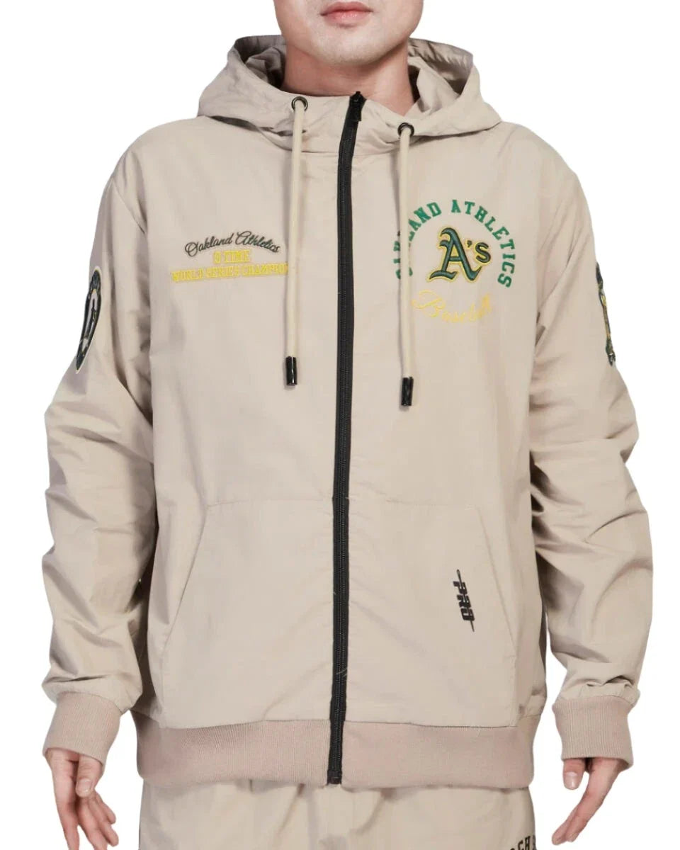 Pro Standard Men Oakland Athletics Hybrid Woven Hoodie-Khaki product image 1, provided for visual reference and product