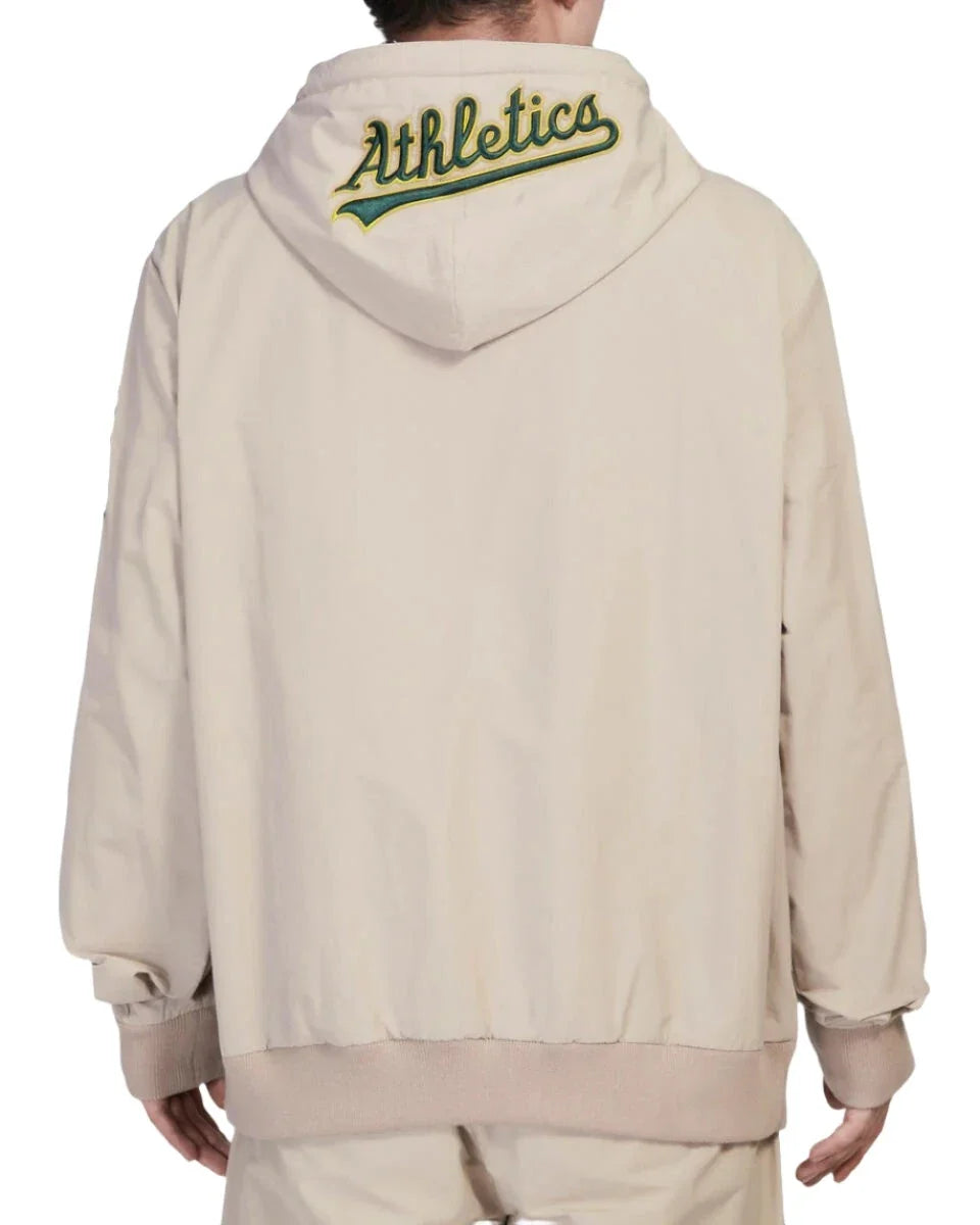 Pro Standard Men Oakland Athletics Hybrid Woven Hoodie-Khaki product image 2, provided for visual reference and product