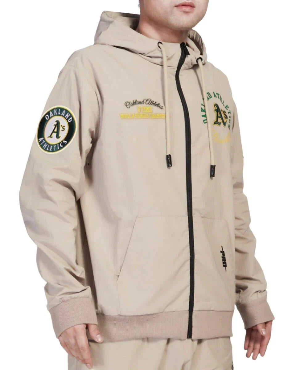 Pro Standard Men Oakland Athletics Hybrid Woven Hoodie-Khaki product image 4, provided for visual reference and product