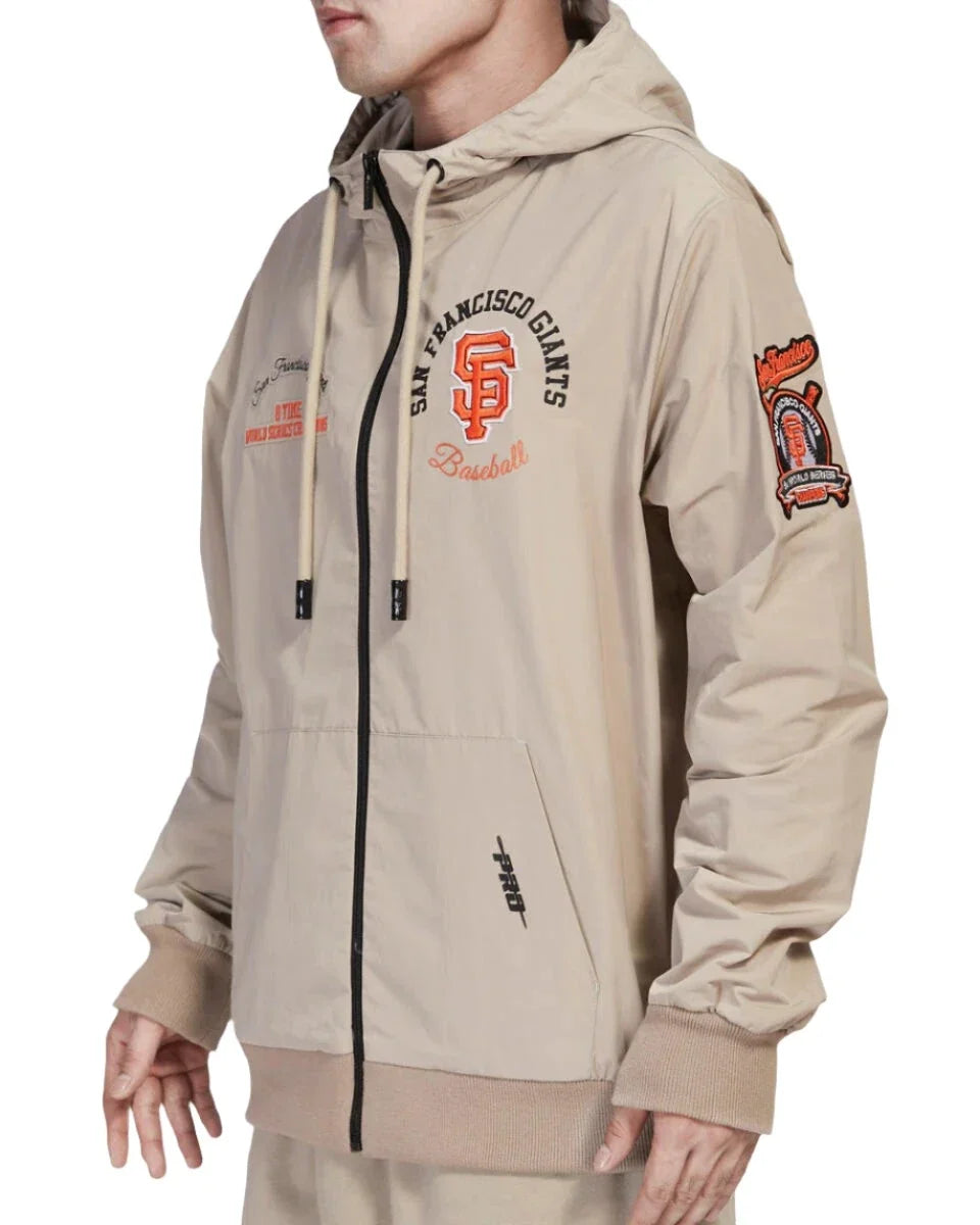 Pro Standard Men San Francisco Giants Hybrid Woven Hoodie-Khaki product image 3, provided for visual reference and product