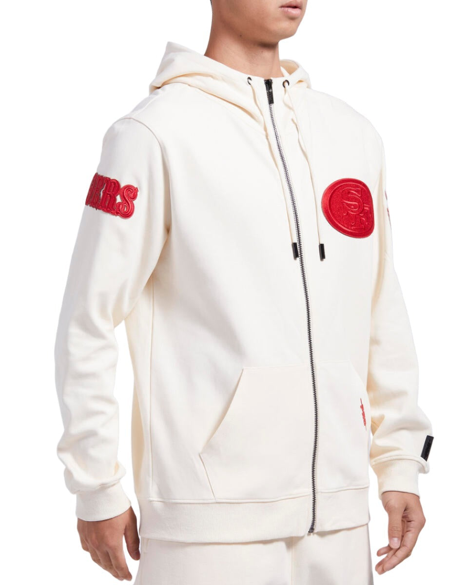 Pro Standard Men San Francisco 49ERS Triple Tonal Dk Full Zip Hoodie - Eggshell product image 3, provided for visual