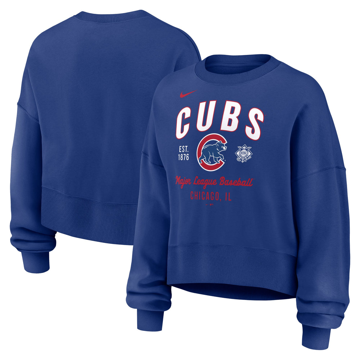 Chicago Cubs Nike Women Royal Crewneck Fleece product image 1, provided for visual reference and product detail review