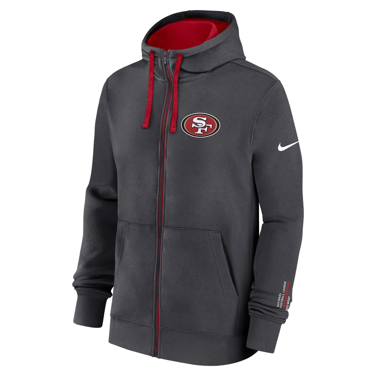 Nike Men San Francisco 49ers Full-Zip Hoodie-Grey product image 1, provided for visual reference and product detail review