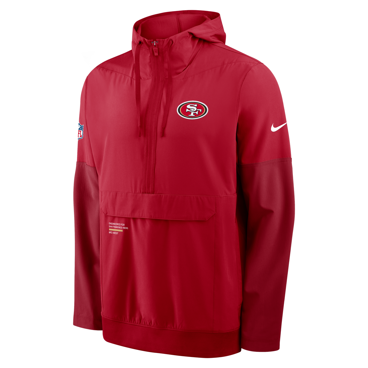 Nike San Francisco 49ers On-Field Anorak Hoodie- Red product image 1, provided for visual reference and product detail review