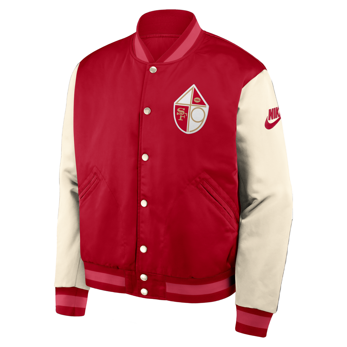 Nike Men San Francisco 49ers Rewind Legacy Varsity Jacket product image 1, provided for visual reference and product detail