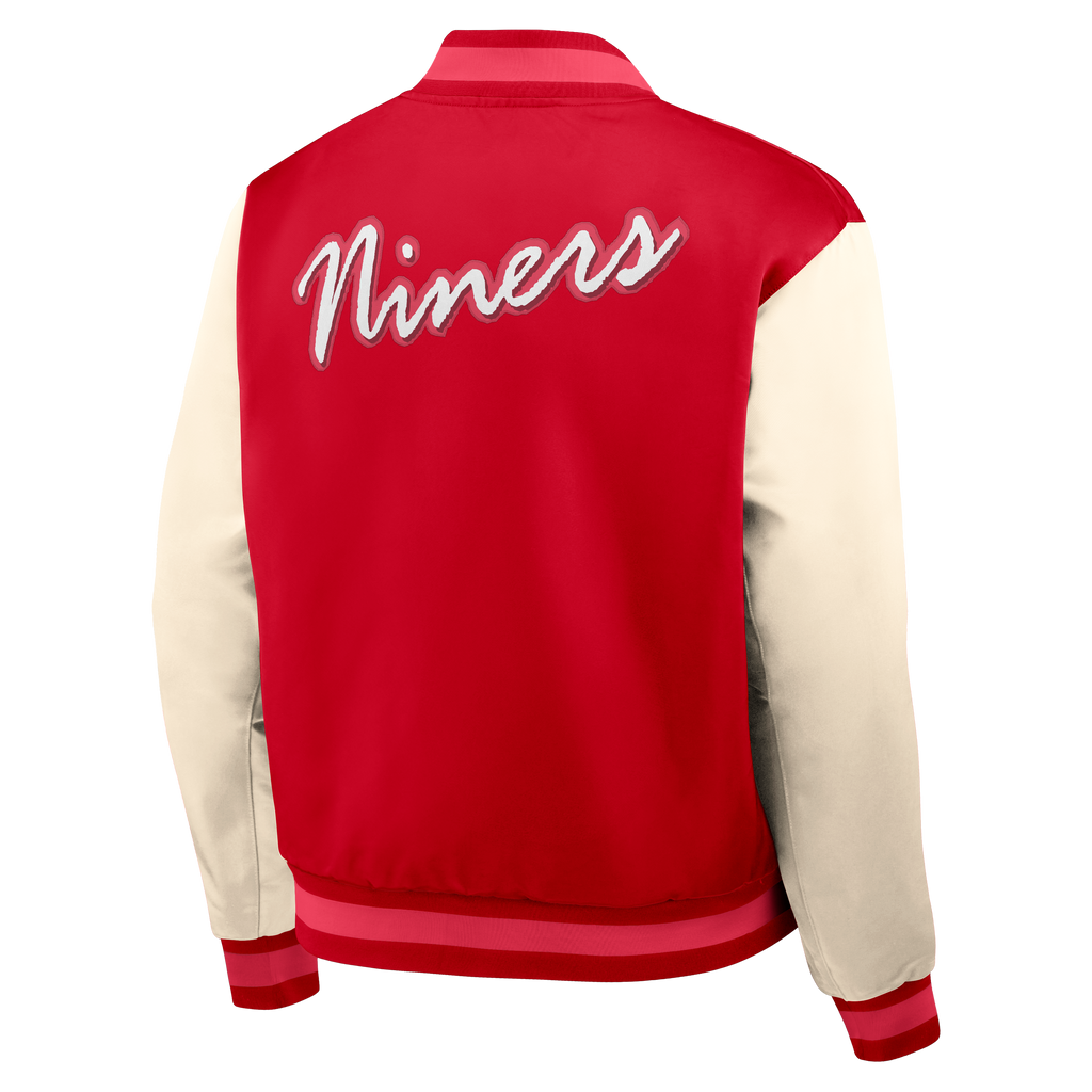 Nike Men San Francisco 49ers Rewind Legacy Varsity Jacket product image 2, provided for visual reference and product detail