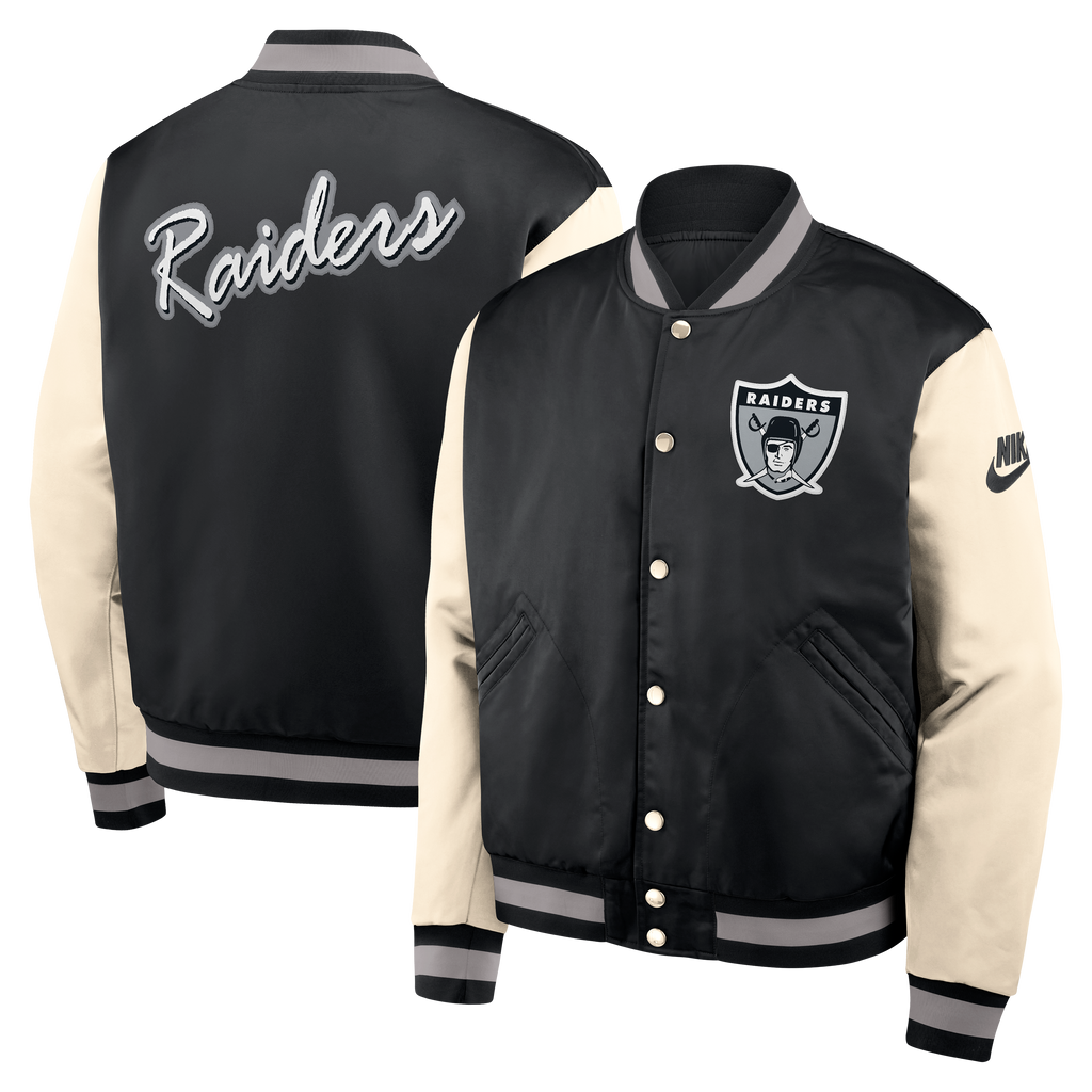 Nike Men Las Vegas Raiders Rewind Legacy Varsity Jacket product image 3, provided for visual reference and product detail