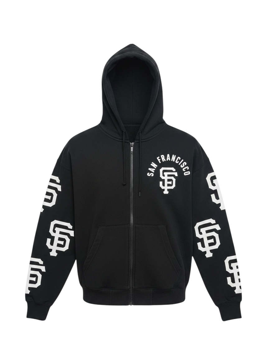 Pro Standard 'San Francisco Giants Wingspan' Drop Shoulder Jacket- Black product image 1, provided for visual reference and