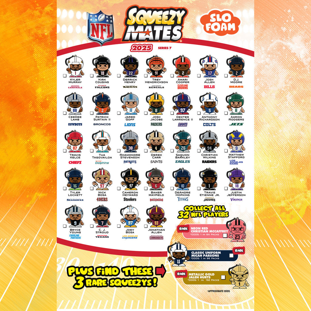 NFL Squeezy Mates Gravity Feed Figurine Mystery Pack 2024-2025 product image 2, provided for visual reference and product