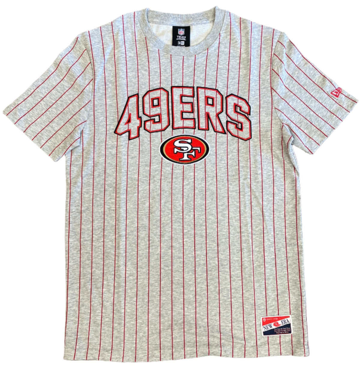 New Era Men San Francisco 49ers Pinstripe T-Shirt product image 1, provided for visual reference and product detail review