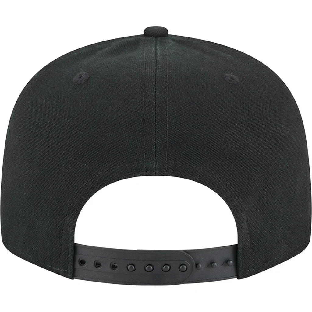 New Era Golden State Warriors Cotton Canvas 9FIFTY Split Panel Trucker Hat-Black/Black product image 4, provided for visual