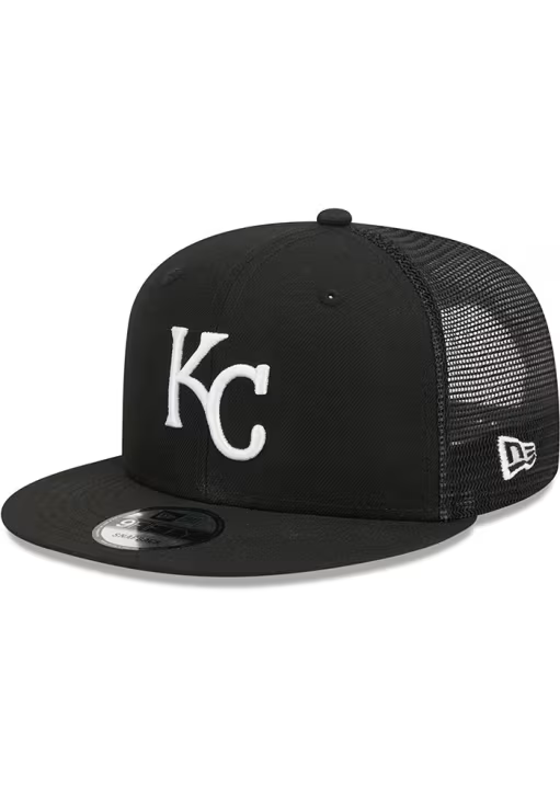 New Era Kansas City Royals 9FIFTYTrucker Snapback Hat-Black/White product image 2, provided for visual reference and product