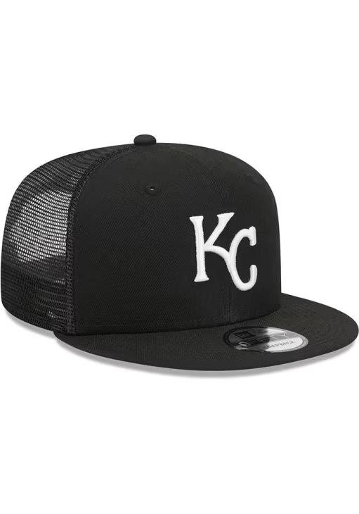 New Era Kansas City Royals 9FIFTYTrucker Snapback Hat-Black/White product image 1, provided for visual reference and product