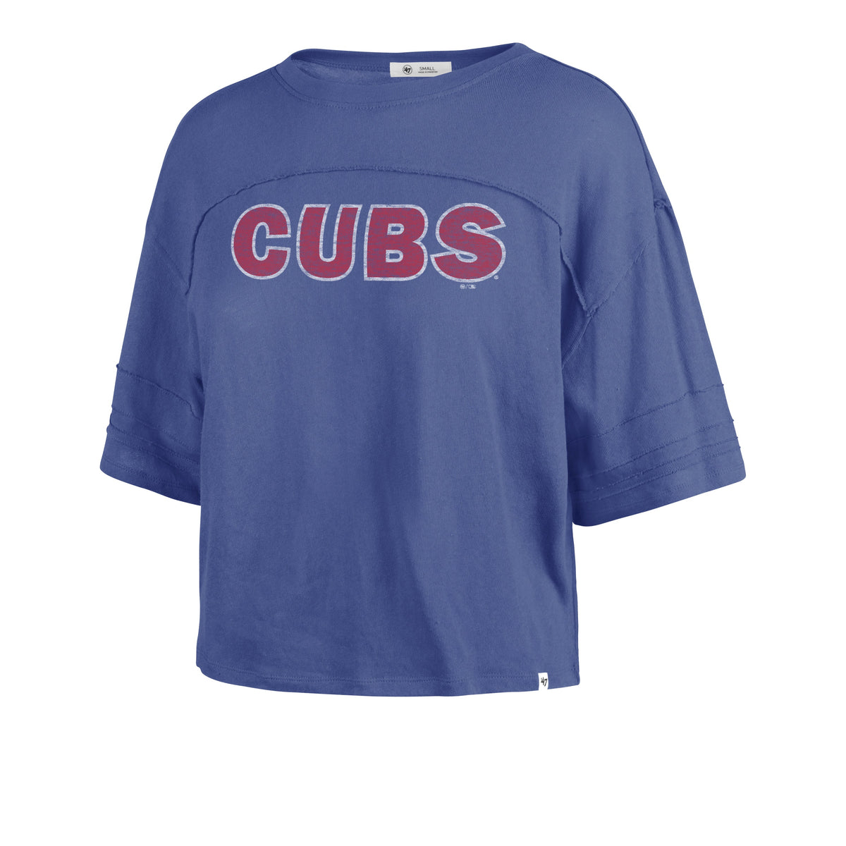 Chicago Cubs Women Premier Wordmark Stevie Crop T-Shirt product image 1, provided for visual reference and product detail