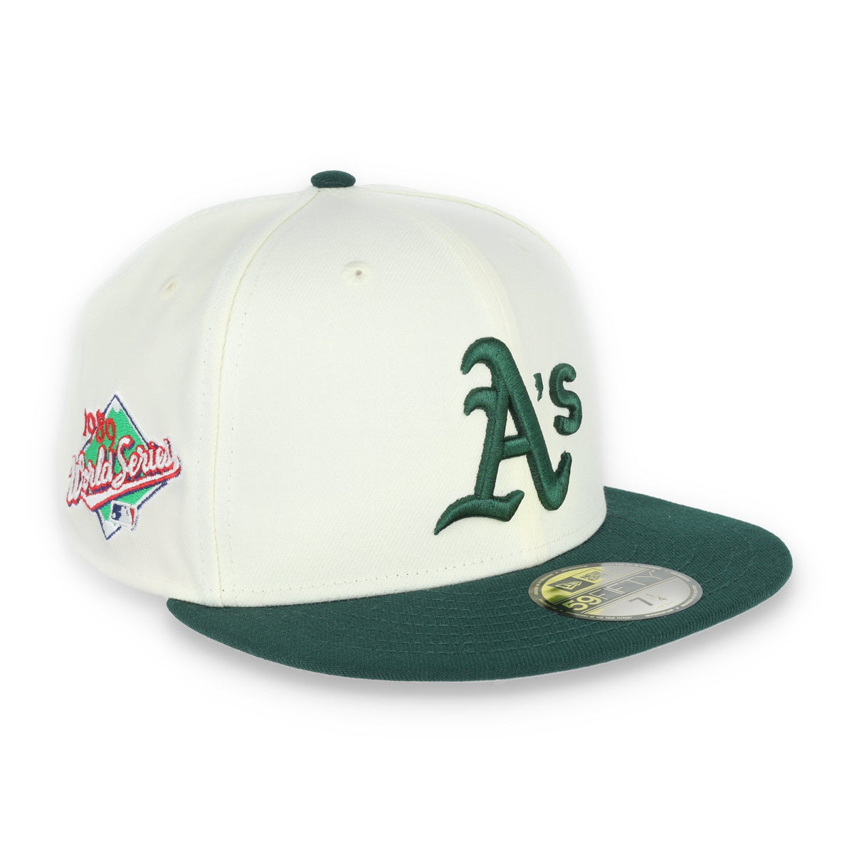 New Era Oakland Athletics Throwback 1989 World Series Patch 59FIFTY Fitted Ivory Hat product image 1, provided for visual