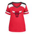 Chicago Bulls Women New Era Red V-Neck Colorblock T-Shirt product image 1, provided for visual reference and product detail