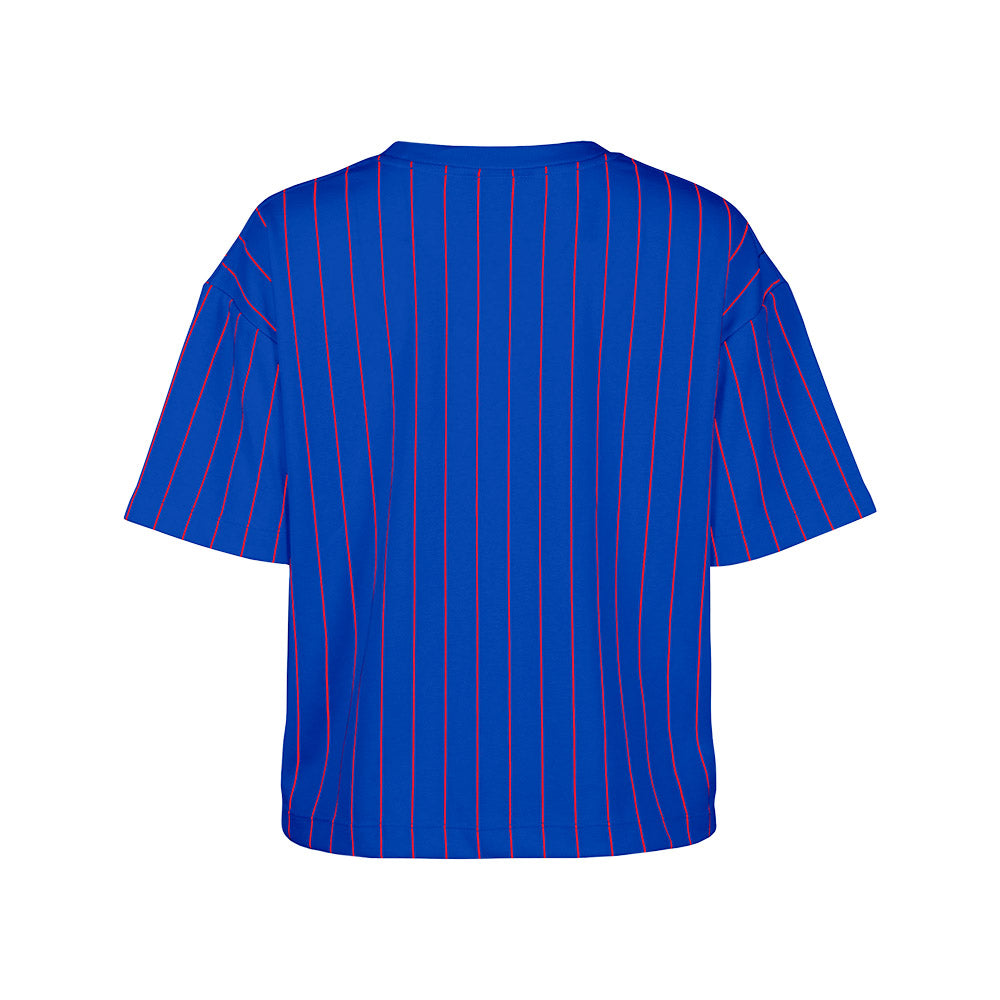 Chicago Cubs New Era Royal/Red Pinstripe Women Crop Top T-Shirt product image 2, provided for visual reference and product