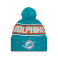 Miami Dolphins On-Field 2024 New Era Winter Knit Hat product image 1, provided for visual reference and product detail review