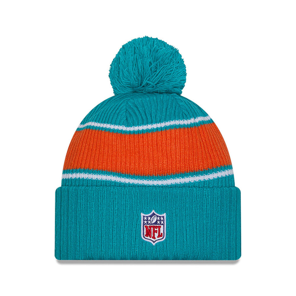 Miami Dolphins On-Field 2024 New Era Winter Knit Hat product image 2, provided for visual reference and product detail review