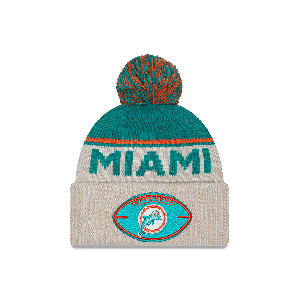 Miami Dolphins 2024 Sideline New Era Historic Sport Knit Hat product image 1, provided for visual reference and product