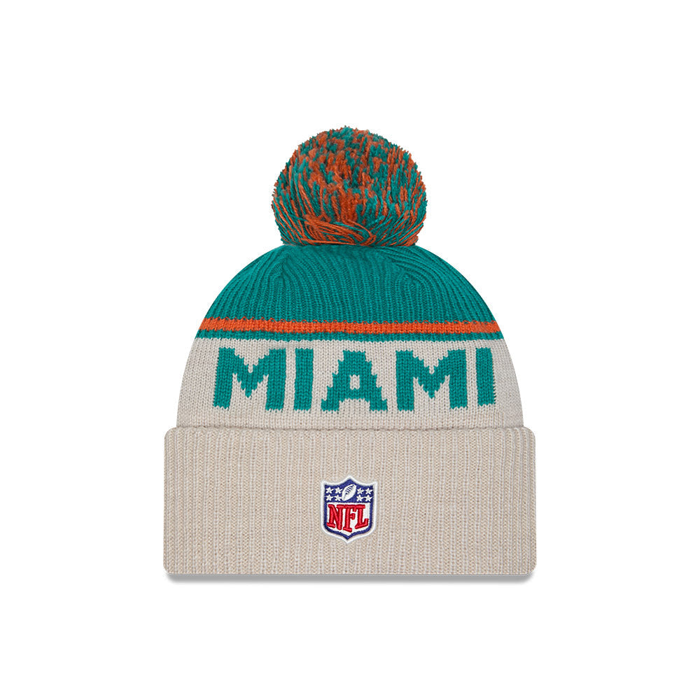Miami Dolphins 2024 Sideline New Era Historic Sport Knit Hat product image 2, provided for visual reference and product