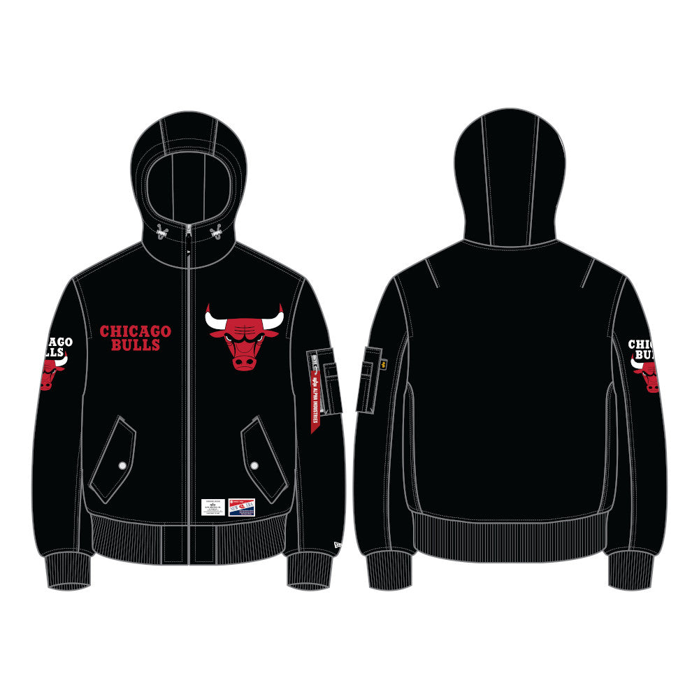 Chicago Bulls Black Alpha Bomber Jacket product image 3, provided for visual reference and product detail review