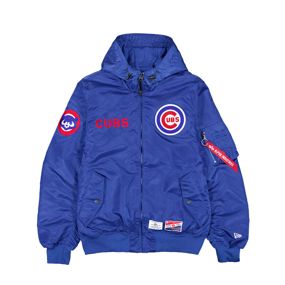 Chicago Cubs Royal Alpha Bomber Jacket product image 1, provided for visual reference and product detail review