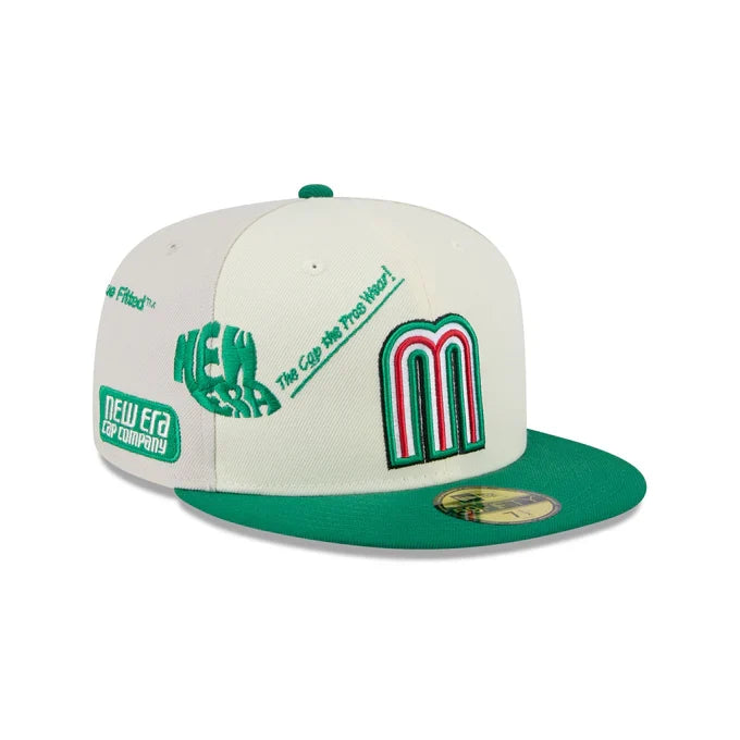 New Era Mexico Anniversary Logos Stone 59FIFTY Fitted Hat-White/Green product image 1, provided for visual reference and