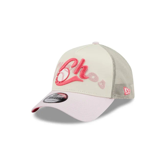 New Era Charros de Jalisco Alternative Logo A-Frame 9FORTY Adjustable Trucker Hat-Pink product image 2, provided for visual
