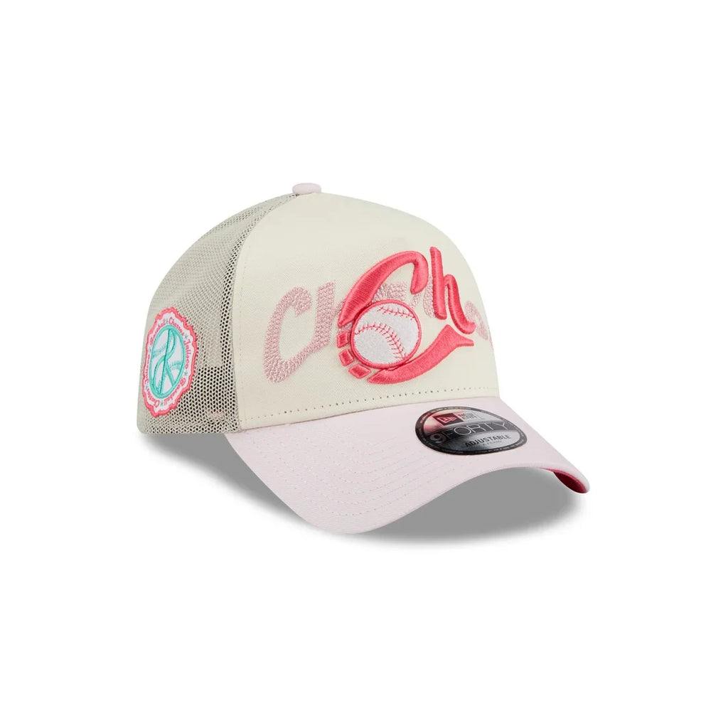 New Era Charros de Jalisco Alternative Logo A-Frame 9FORTY Adjustable Trucker Hat-Pink product image 1, provided for visual