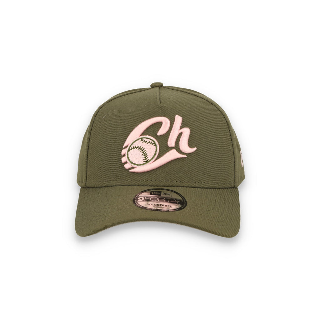New Era Charros de Jalisco A-Frame 9FORTY Adjustable Hat-Olive/Pink product image 1, provided for visual reference and