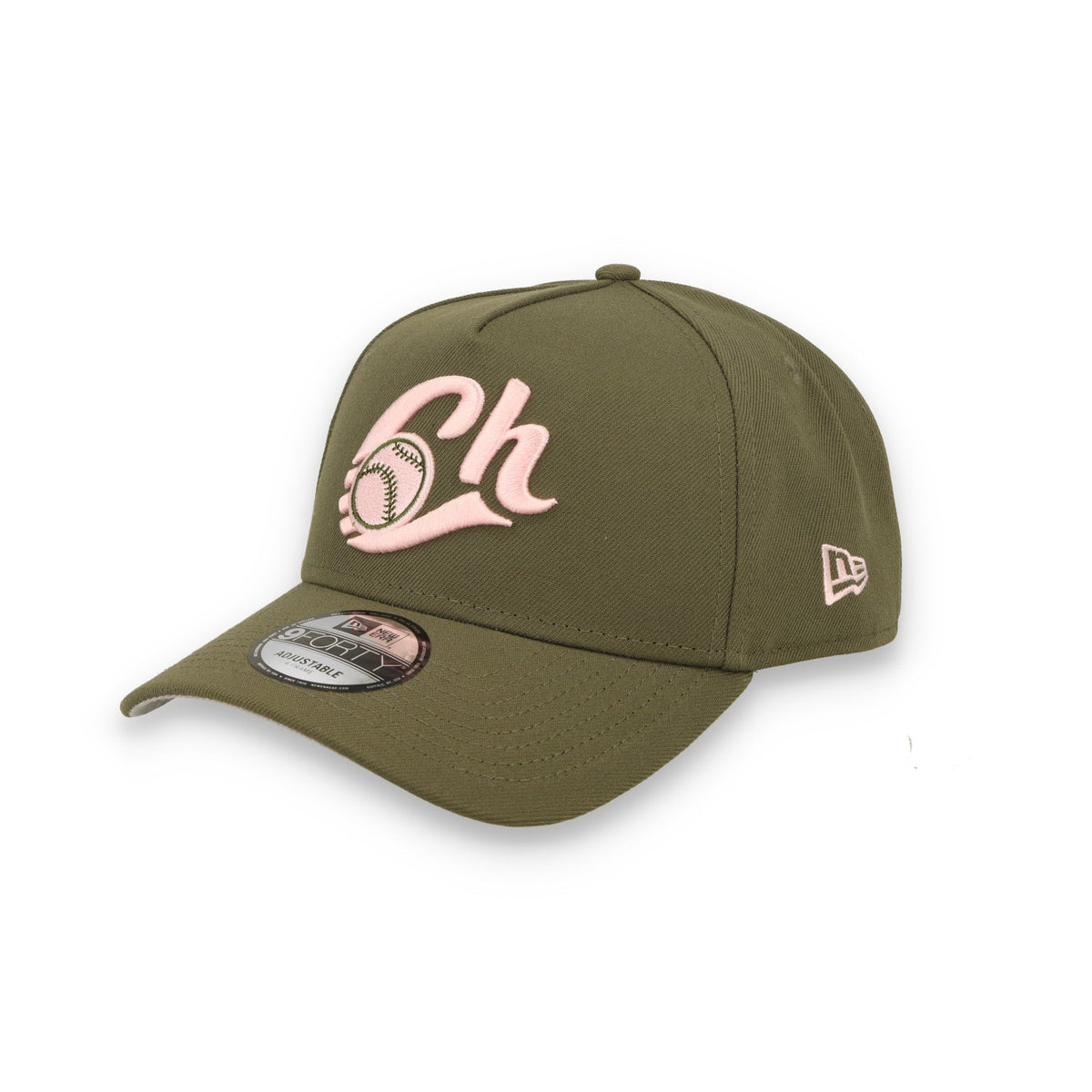 New Era Charros de Jalisco A-Frame 9FORTY Adjustable Hat-Olive/Pink product image 2, provided for visual reference and