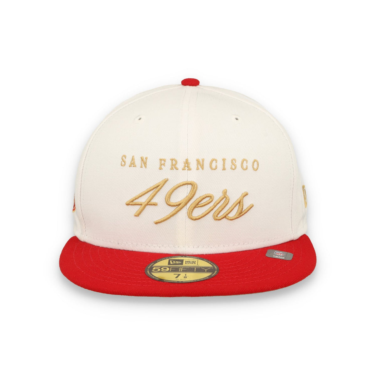 New Era San Francisco 49ers Scripted 59FIFTY Fitted Hat-White/Red product image 3, provided for visual reference and product