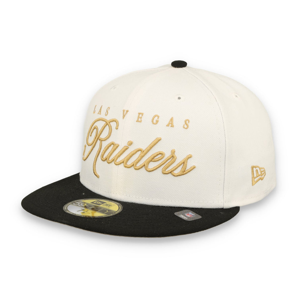 New Era Las Vegas Raiders Scripted 59FIFTY Fitted Hat-White/Black product image 2, provided for visual reference and product
