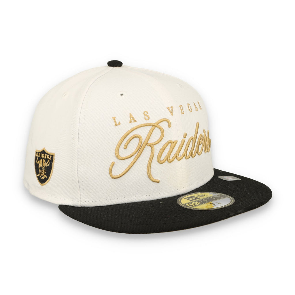 New Era Las Vegas Raiders Scripted 59FIFTY Fitted Hat-White/Black product image 1, provided for visual reference and product