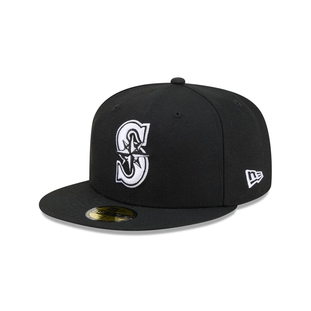 New Era Seattle Mariners Black On Black White Outline 59Fifty Color Basic Fitted product image 2, provided for visual