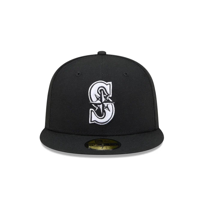 New Era Seattle Mariners Black On Black White Outline 59Fifty Color Basic Fitted product image 3, provided for visual