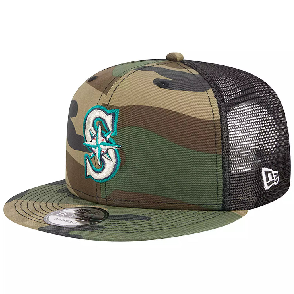 New Era Seattle Mariners Woodland Camo Trucker 9FIFTY Snapback Hat-Camo product image 3, provided for visual reference and