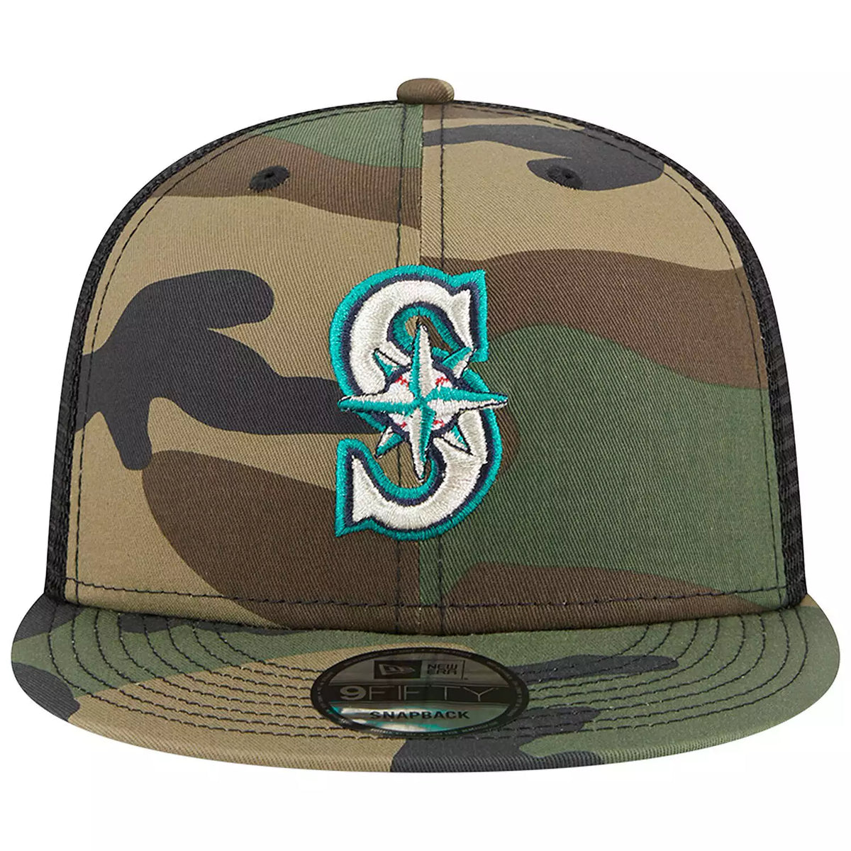 New Era Seattle Mariners Woodland Camo Trucker 9FIFTY Snapback Hat-Camo product image 2, provided for visual reference and