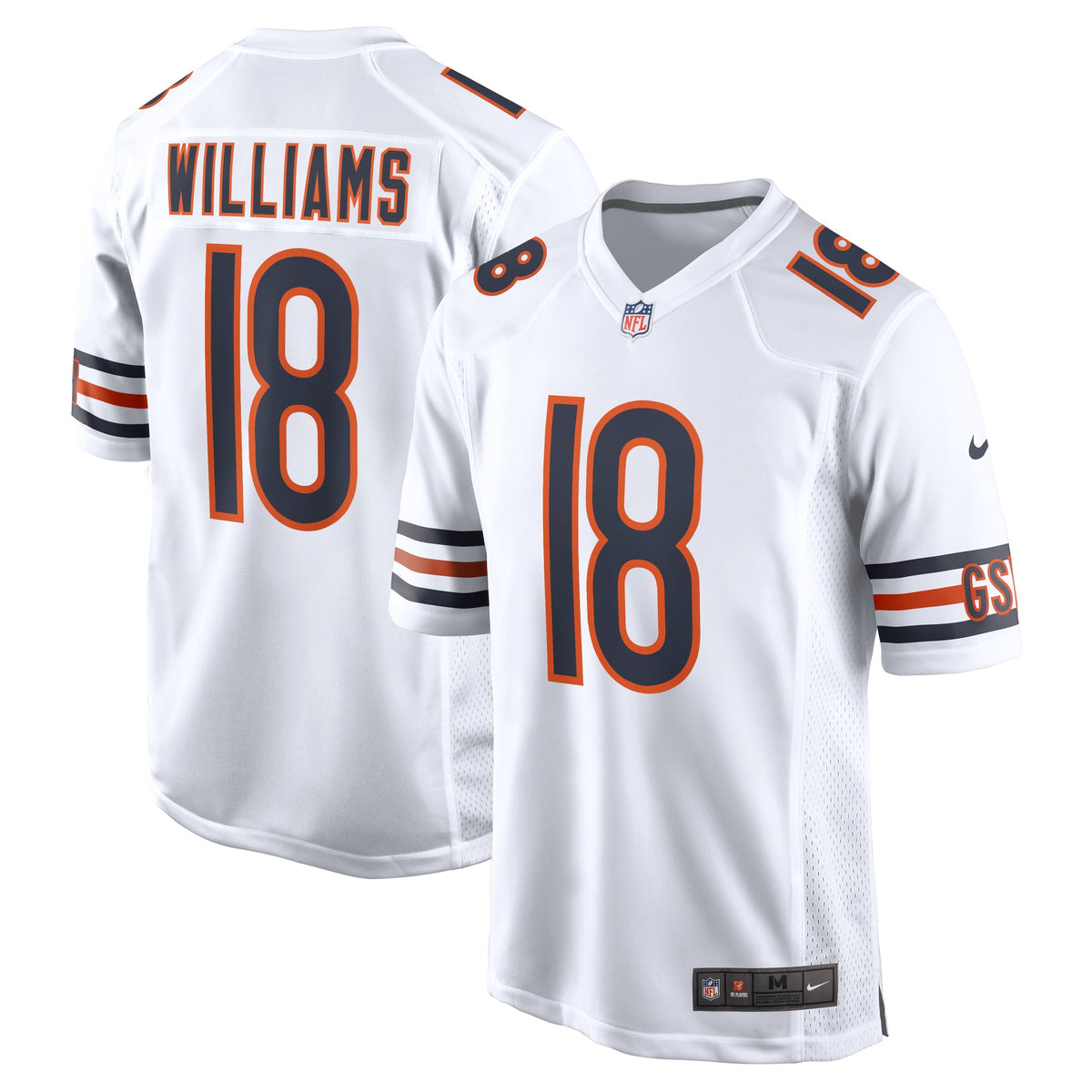 Caleb Williams Chicago Bears Nike White Road Replica Jersey product image 1, provided for visual reference and product