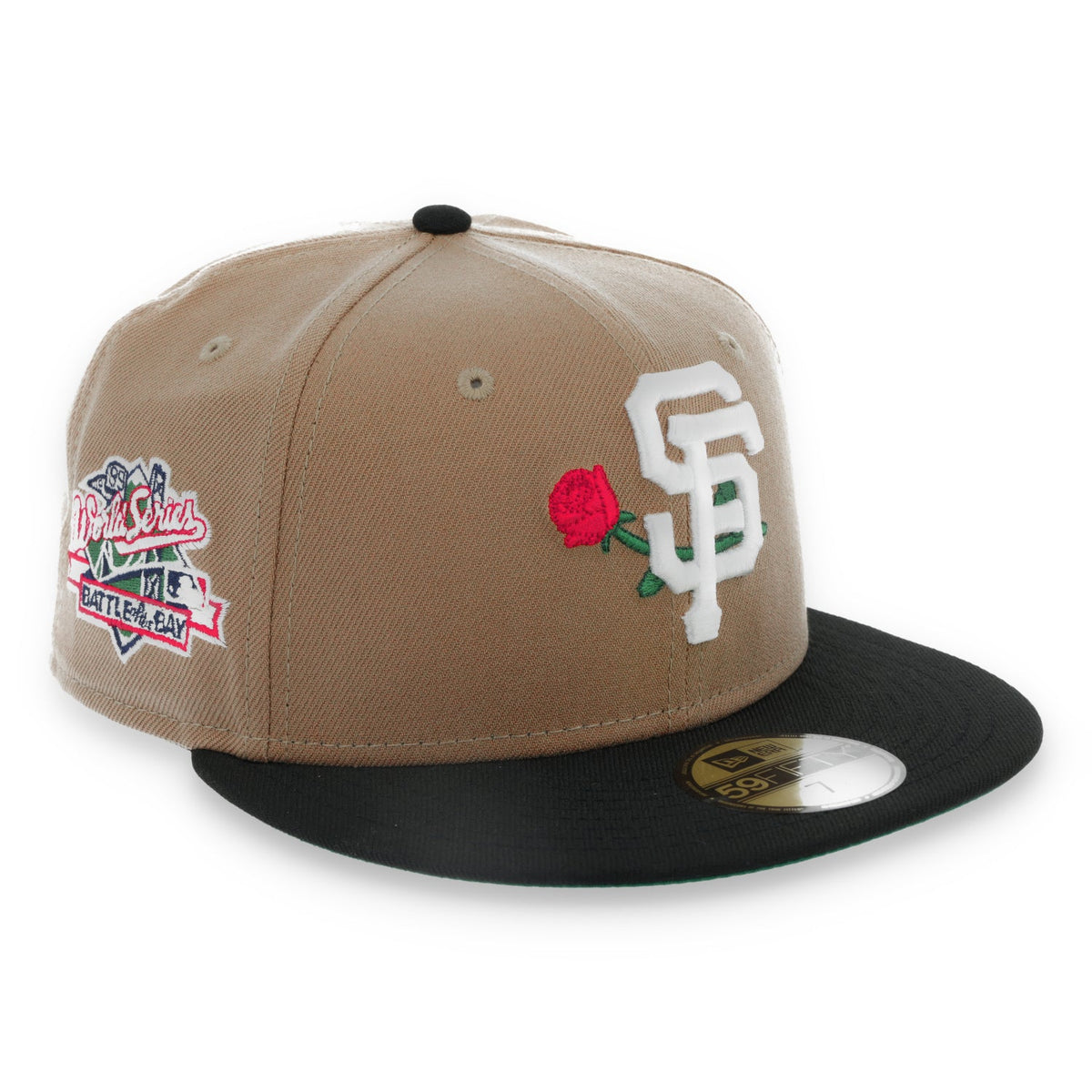 New Era San Francisco Giants Rose 1989 Battle Of The Bay Side patch 59FIFTY Fitted Hat-Khaki product image 1, provided for