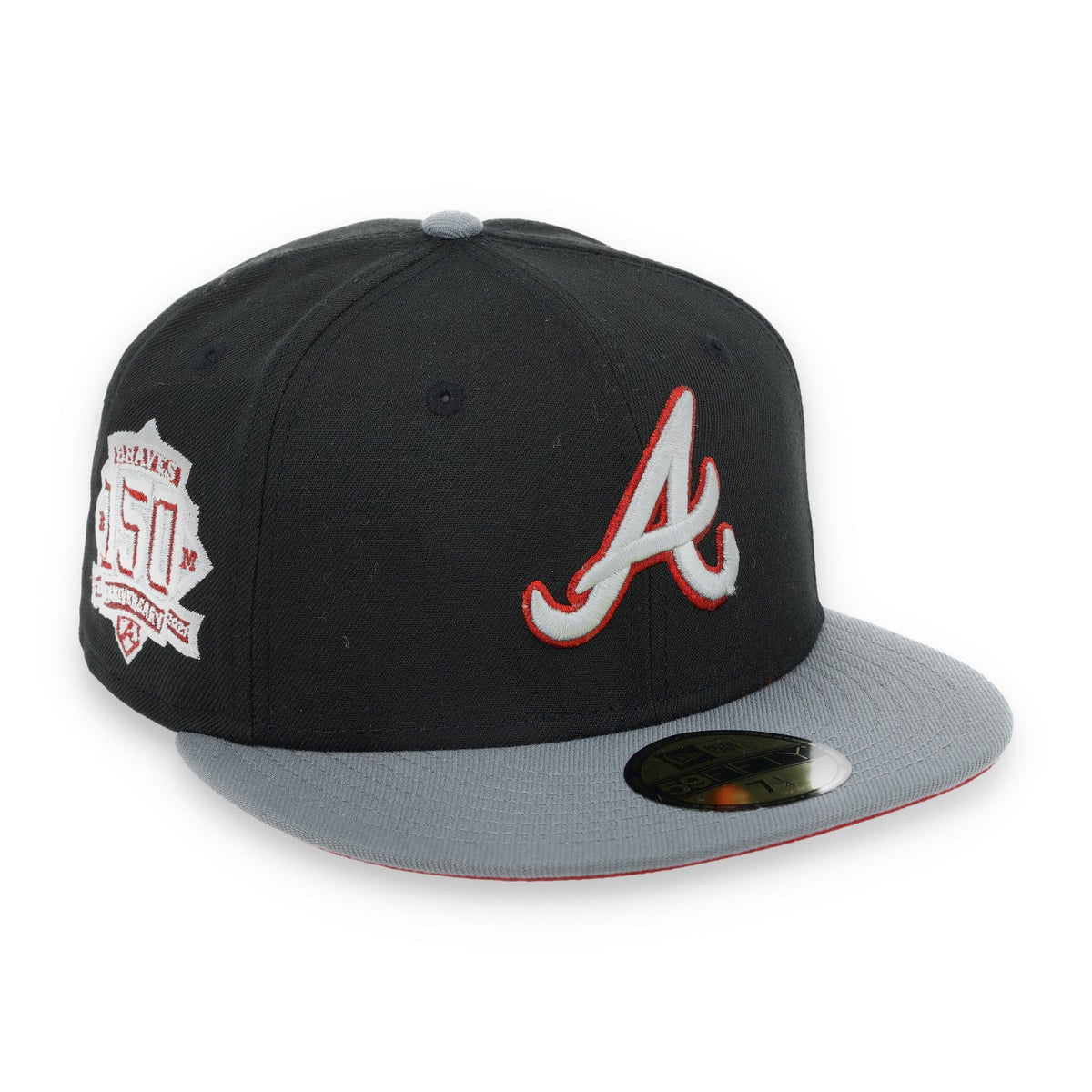 New Era Atlanta Braves 150th Anniversary Series Side Patch Metallic 59FIFTY Fitted Hat- Black/Grey/Red product image 1,