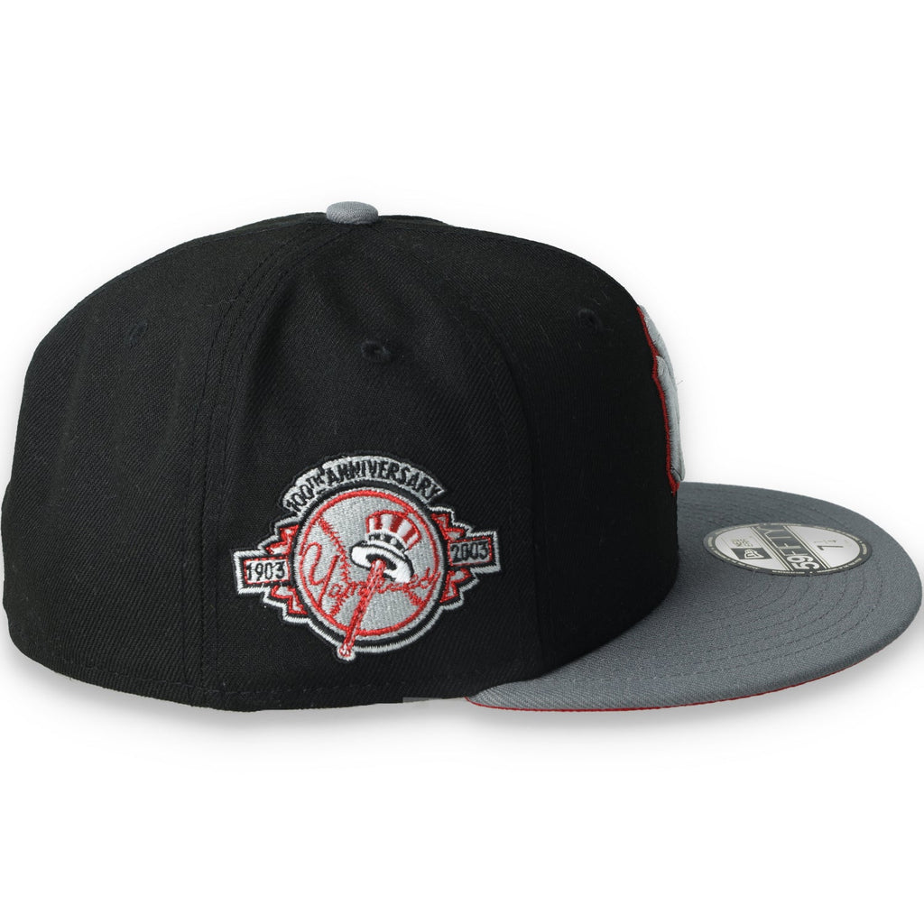 New Era New York Yankees 100th Anniversary Series Side Patch Metallic 59FIFTY Fitted Hat- Black/Grey/Red product image 4,