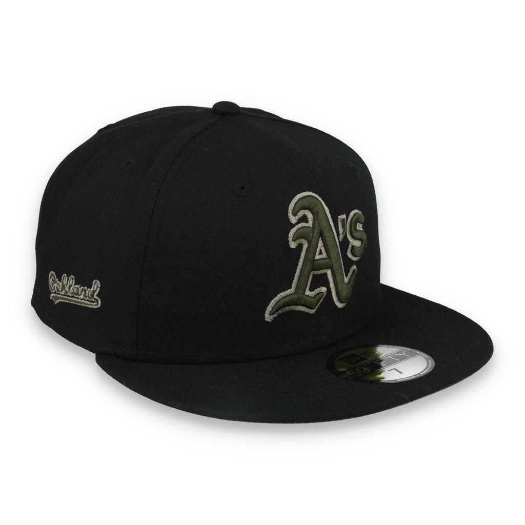 New Era Oakland Athletics Side Script 59FIFTY FITTED HAT-BLK WOOD product image 1, provided for visual reference and product