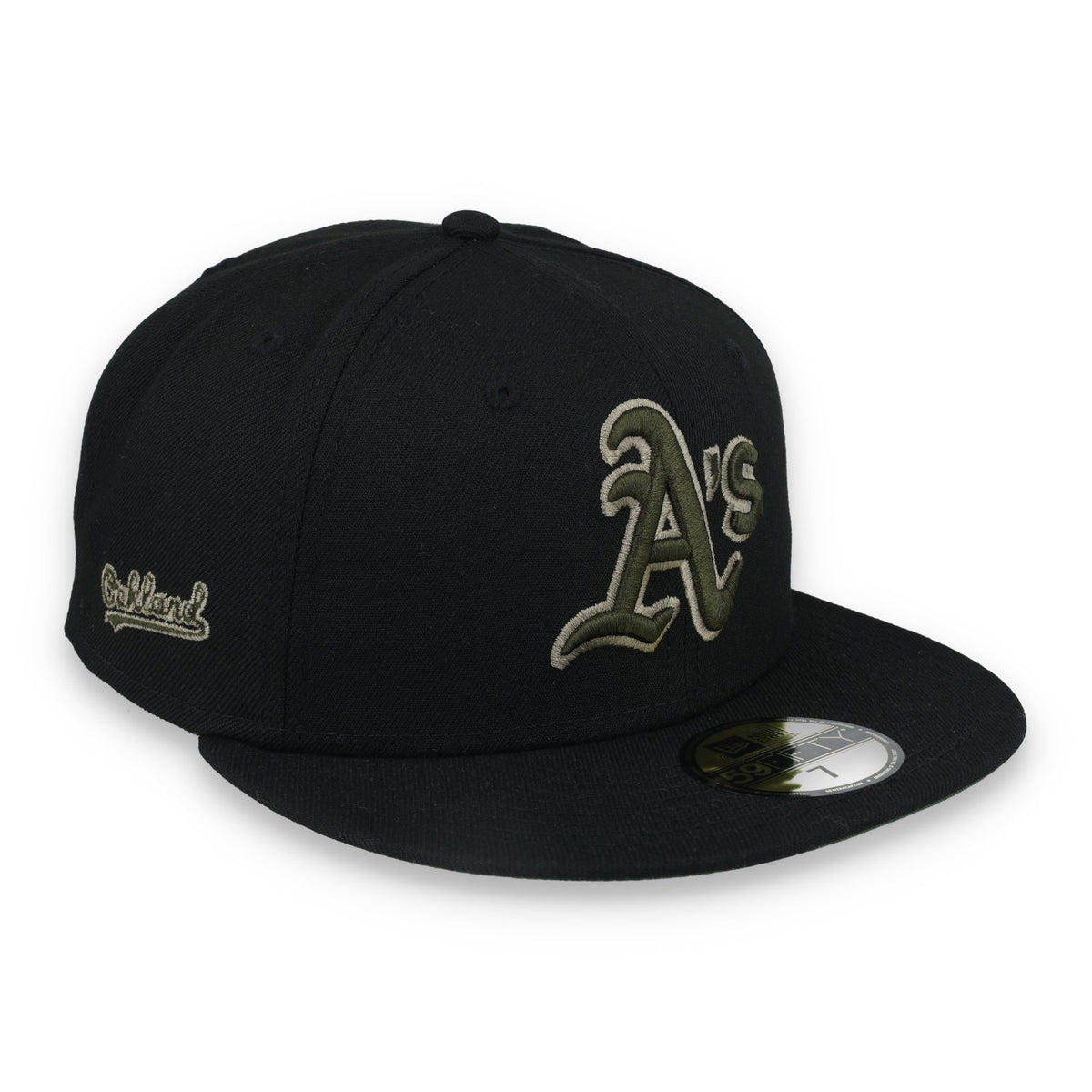 New Era Oakland Athletics Side Script 59FIFTY FITTED HAT-BLK WOOD product image 1, provided for visual reference and product
