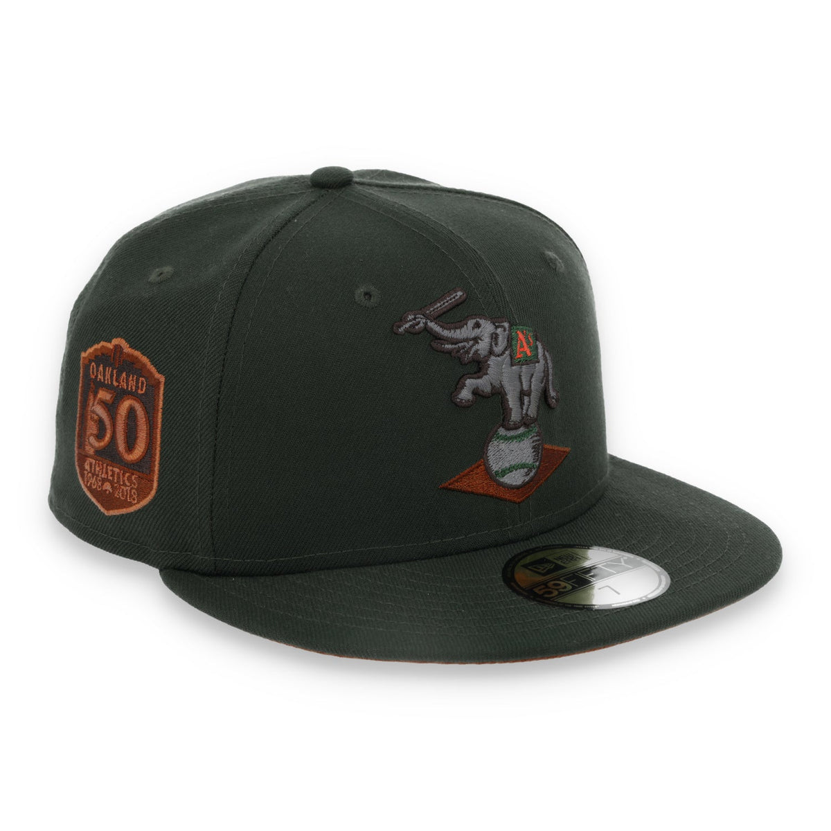 New Era Oakland Athletics 50th Anniversary Patch 59FIFTY Fitted Hat-Dark Seaweed/Peanut product image 1, provided for visual
