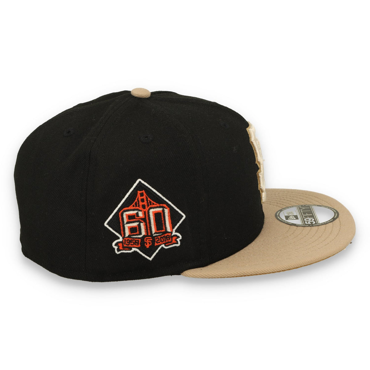 New Era San Francisco Giants 60th Anniversary Side Patch 59FIFTY Fitted Hat-Black/Camel product image 6, provided for visual
