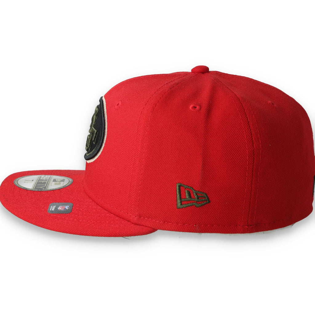 Exclusive New Era San Francisco 49ers 60th Wood Camo 59FIFTY Fitted Hat- Scarlet/Camo product image 3, provided for visual