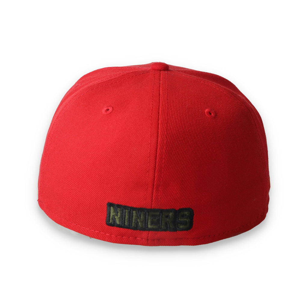 Exclusive New Era San Francisco 49ers 60th Wood Camo 59FIFTY Fitted Hat- Scarlet/Camo product image 4, provided for visual