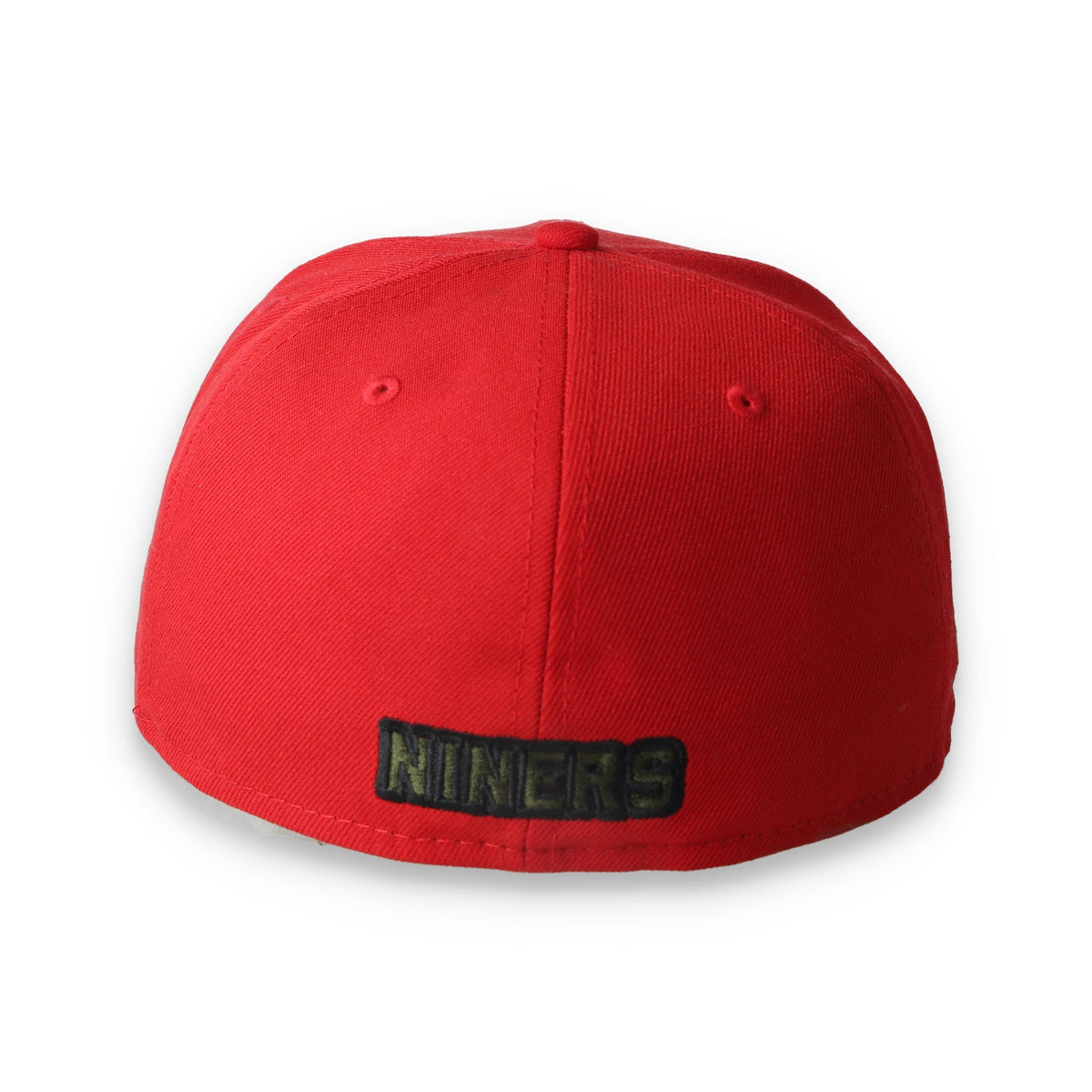 Exclusive New Era San Francisco 49ers 60th Wood Camo 59FIFTY Fitted Hat- Scarlet/Camo product image 4, provided for visual